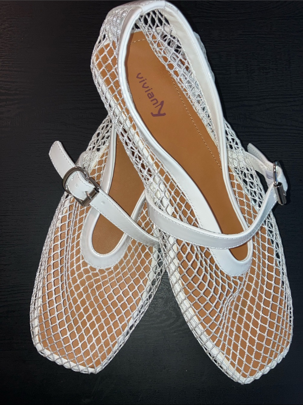 Vivianly White Mesh Mary Jane Loafers